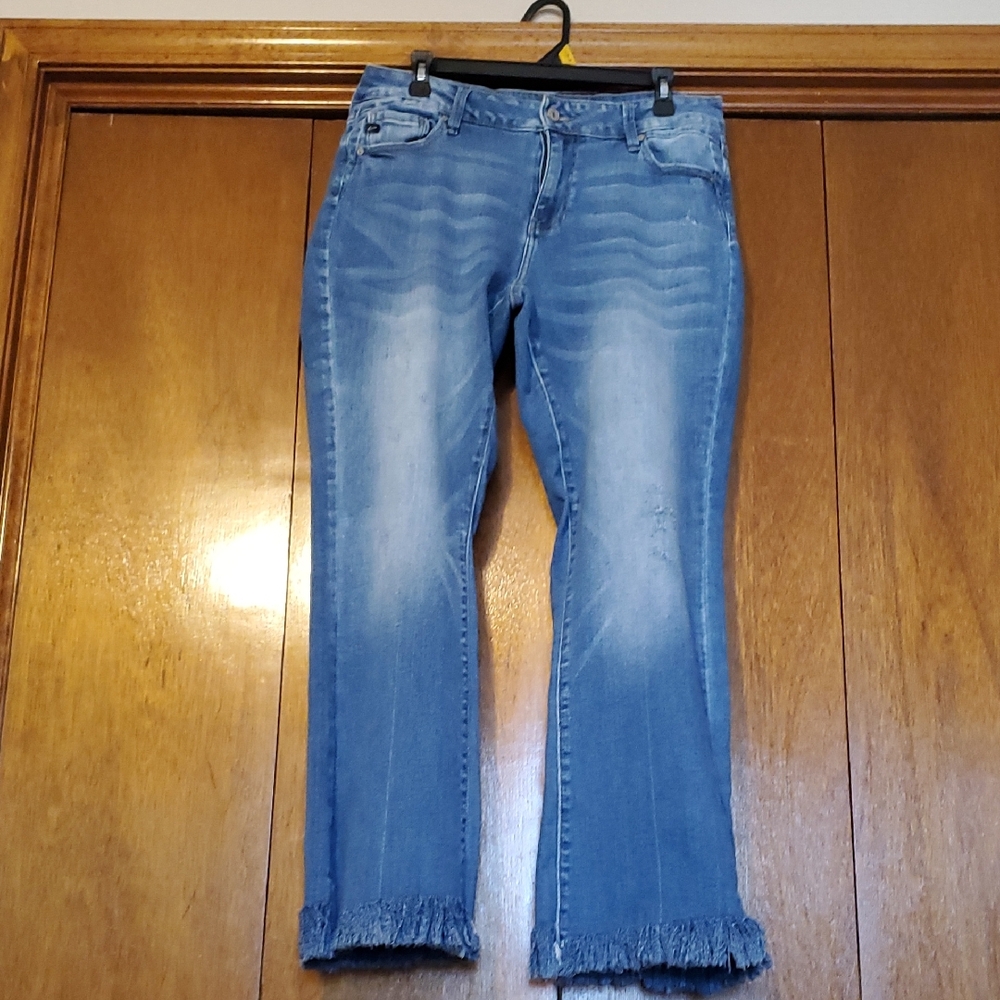KanCan Light Blue Frayed Hem Flare Jeans